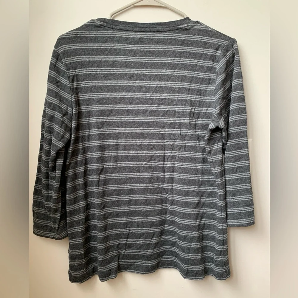 CROFT & BARROW Women’s Black Gray Stripe 3/4 Sleeve Cotton Tee - Picture 6 of 6
